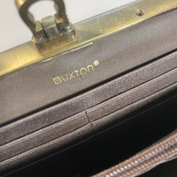 Buxton Woman's Coin Wallet Embossed Floral Detail Leather Brown 7.5” X 4” - Picture 5 of 7